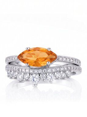 Vintage Style Citrine orange ring set, size 7, 925 Sterling silver